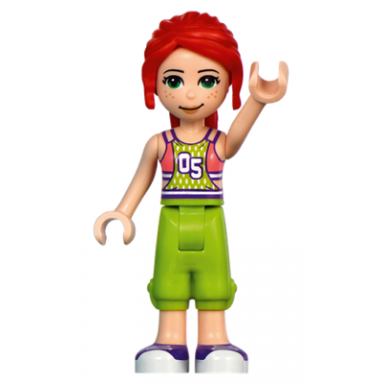 friends mia - coral and lime jersey lime trousers dark purple and white shoes