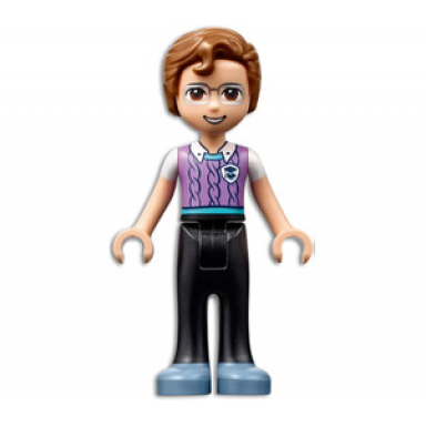friends julian - black trousers medium lavender vest with medium azure trim over white t-shirt sand blue shoes