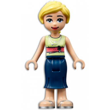 friends marisa - dark blue skirt yellowish green shirt with coral belt silver sandals