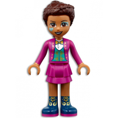 friends andrea - magenta jacket and skirt dark blue boots