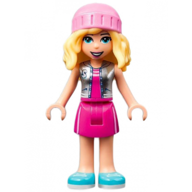 friends stephanie - magenta skirt and top with silver vest bright pink hat