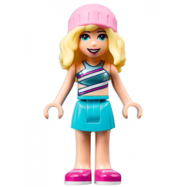 friends stephanie - metallic light blue swimsuit top medium azure skirt bright pink hat