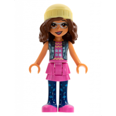 friends olivia nougat - dark pink skirt dark blue leggings bright light yellow knit cap
