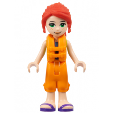 friends mia - lime jacket vest with pockets orange cropped trousers dark purple sandals orange life jacket