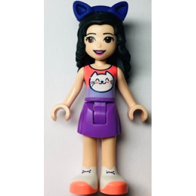 friends emma - coral and lavender top with cat head medium lavender skirt white shoes dark purple cat ears