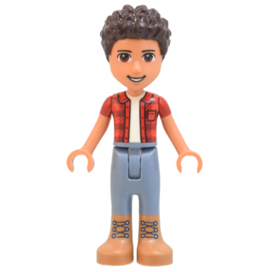 friends river - red checkered shirt with white undershirt sand blue trousers