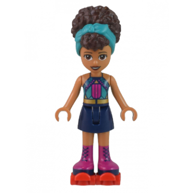 friends andrea - dark turquoise halter top dark blue skirt with magenta boots dark turquoise head wrap red roller skates