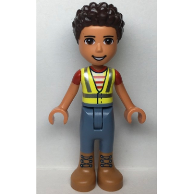 friends river - neon yellow safety vest sand blue trousers with medium nougat boots