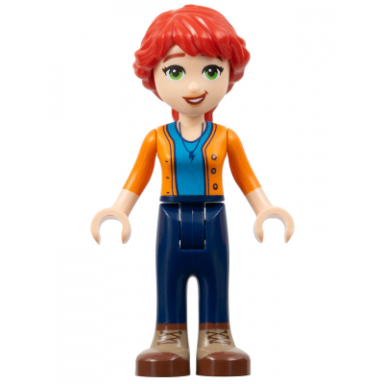 friends mia adult - dark azure shirt orange sweater dark blue pants dark tan and reddish brown boots