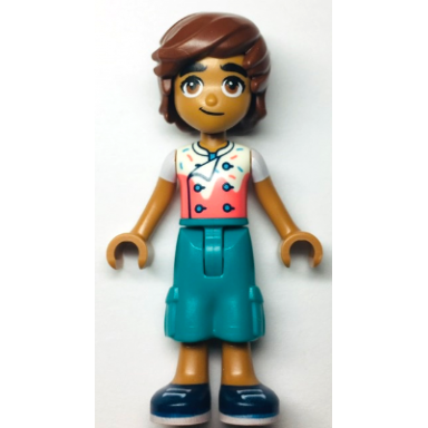 friends leo - white and coral chef shirt with sprinkles dark turquoise cropped trousers dark blue shoes