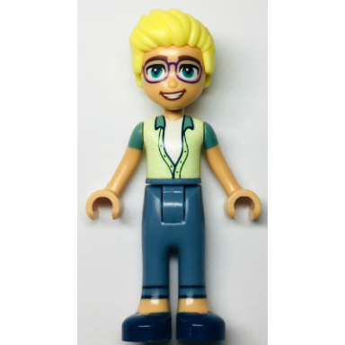 friends olly - yellowish green and sand green unbuttoned shirt sand blue trousers dark blue shoes