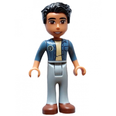 friends dr marlon - sand blue unbuttoned shirt light bluish gray trousers reddish brown shoes