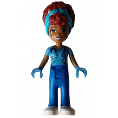 friends gabriela - medium blue shirt with stethoscope blue trousers white shoes medium azure head wrap