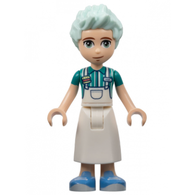 friends charli - white apron top over dark turquoise shirt white skirt long medium blue shoes