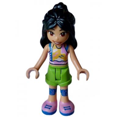 friends liann - bright pink yellow blue and white tank top lime shorts blue knee pads bright pink shoes
