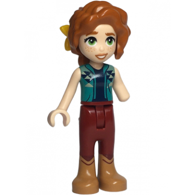 friends autumn - dark turquoise vest over dark blue shirt dark red trousers medium nougat boots bright light orange flower