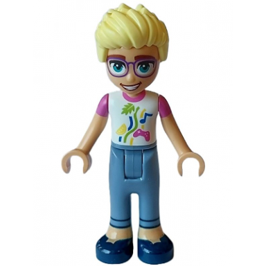 friends olly - white shirt with dark pink short sleeves sand blue trousers dark blue shoes
