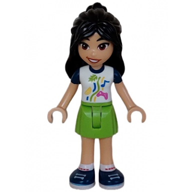 friends liann - white shirt with dark blue short sleeves lime skirt dark blue shoes