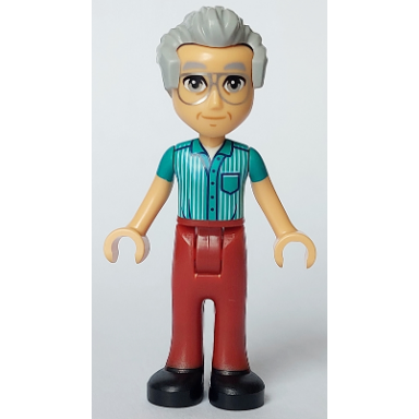 friends stanley - dark turquoise shirt dark red trousers black shoes silver glasses