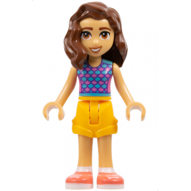 friends luna - dark pink and medium azure top with scales bright light orange shorts coral shoes