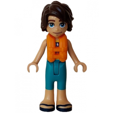 friends marco - dark turquoise and yellow sleeveless wetsuit orange life jacket dark blue sandals