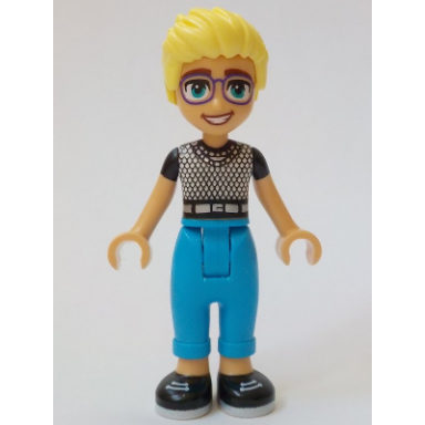 friends olly - black and white mesh t-shirt dark azure trousers black shoes