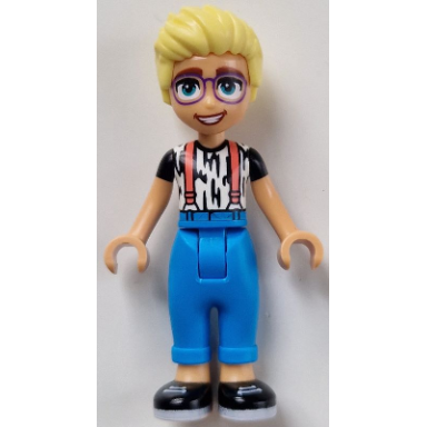 friends olly - white shirt with black stripes coral suspenders dark azure trousers black shoes