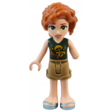 friends autumn - dark green mushroom top dark tan shorts metallic light blue sandals