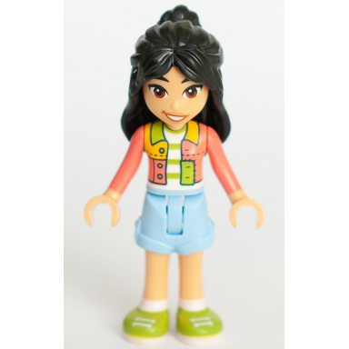 friends liann - coral patchwork jacket bright light blue shorts lime shoes