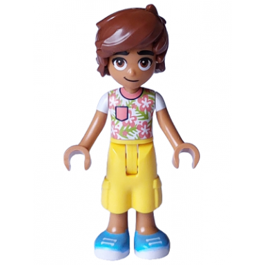friends leo - white shirt with coral flowers yellow cropped trousers medium azure shoes