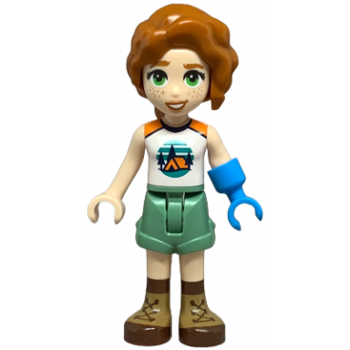 friends autumn - white and orange sleeveless top with tent sand green shorts nougat and reddish brown boots prosthetic hand