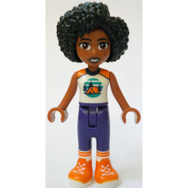 friends jamila - white sleeveless top with tent dark purple trousers orange shoes
