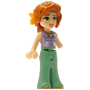 friends autumn - lavender sleeveless jacket with flowers sand green trousers bell-bottoms medium nougat shoes dark orange hair wavy bright light orange flower