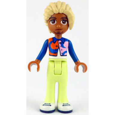 friends faraji - bright pink and reddish orange jacket yellowish green trousers