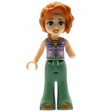 friends autumn - lavender sleeveless jacket with flowers sand green trousers bell-bottoms medium nougat shoes dark orange hair wavy