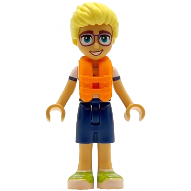 friends olly - white shirt with coral scarf dark blue shorts lime shoes orange life jacket