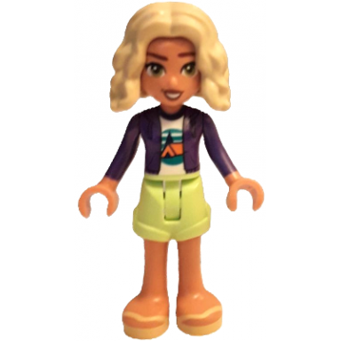 friends nova - dark purple hoodie white shirt with tent yellowish green shorts bright light yellow sandals