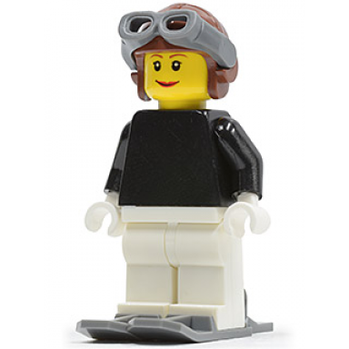first lego league fll climate connections skier female black top reddish brown aviator cap