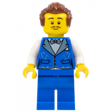 magician - male blue vest with metallic light blue lapels blue legs reddish brown hair dark brown moustache