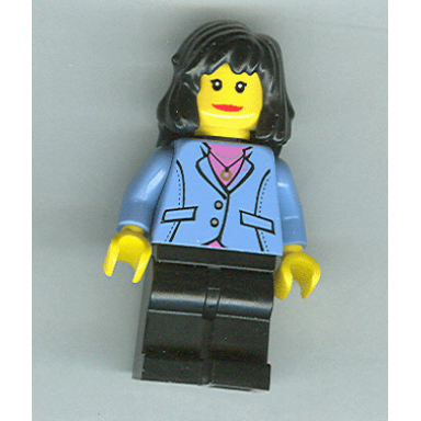 medium blue jacket black legs black mid-length female hair