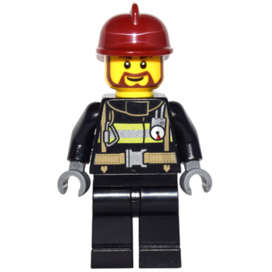 fire - reflective stripes with utility belt black legs dark red fire helmet brown beard rounded