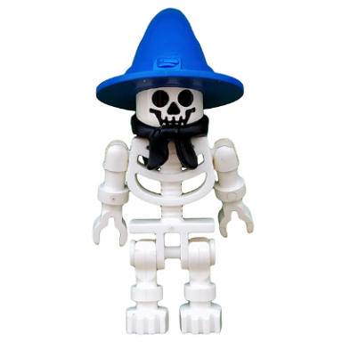 skeleton with standard skull blue wizard witch hat and black bandana boney