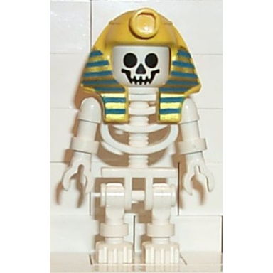 skeleton with standard skull yellow mummy headdress with pattern