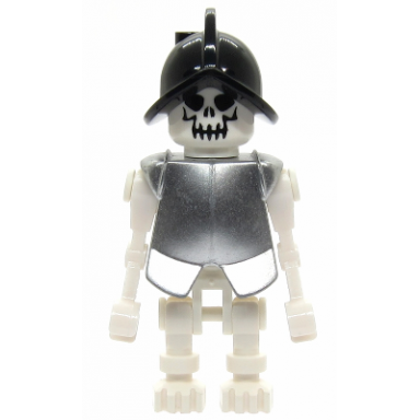 skeleton fantasy era torso with evil skull black conquistador helmet metallic silver armor