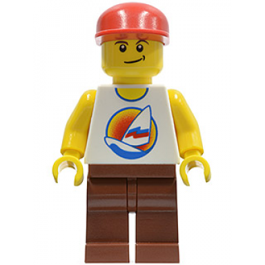 surfboard on ocean - reddish brown legs red cap