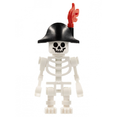 skeleton fantasy era torso with standard skull mechanical arms black bicorne hat red plume