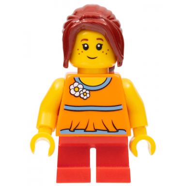 girl red short legs hair ponytail long with side bangs