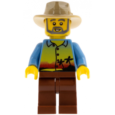 sunset and palm trees - male reddish brown legs tan fedora beard