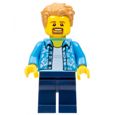 lego store customer with hawaiian shirt