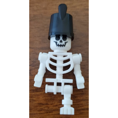 skeleton - standard skull bent arms horizontal grip black shako hat single leg